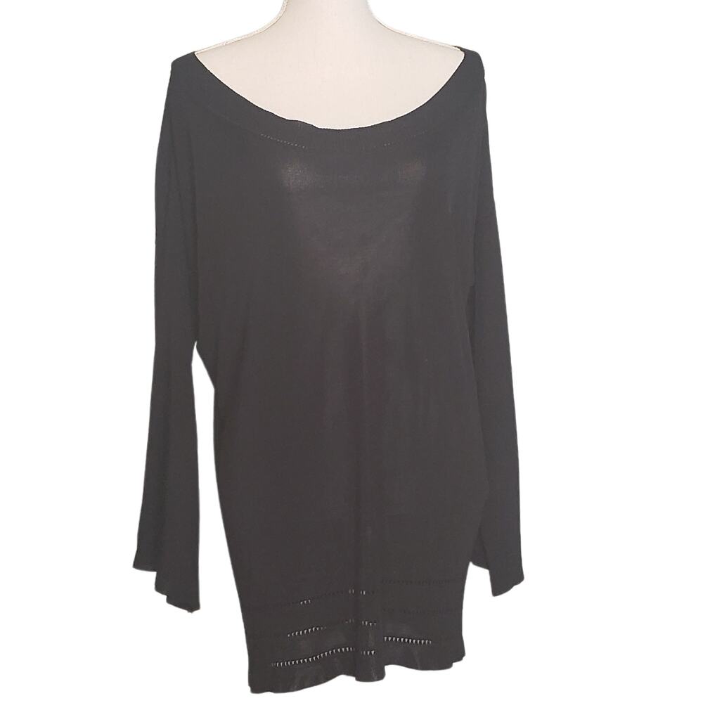 Italian-Made Boat Neck Sweater in Black with Eyelet Detailing